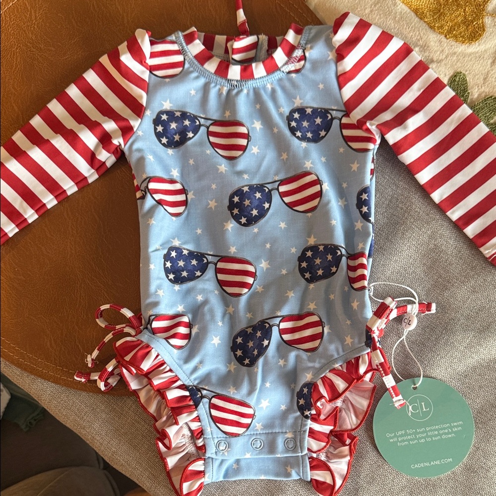 Caden Lane Red and Blue Kids Swim One Piece